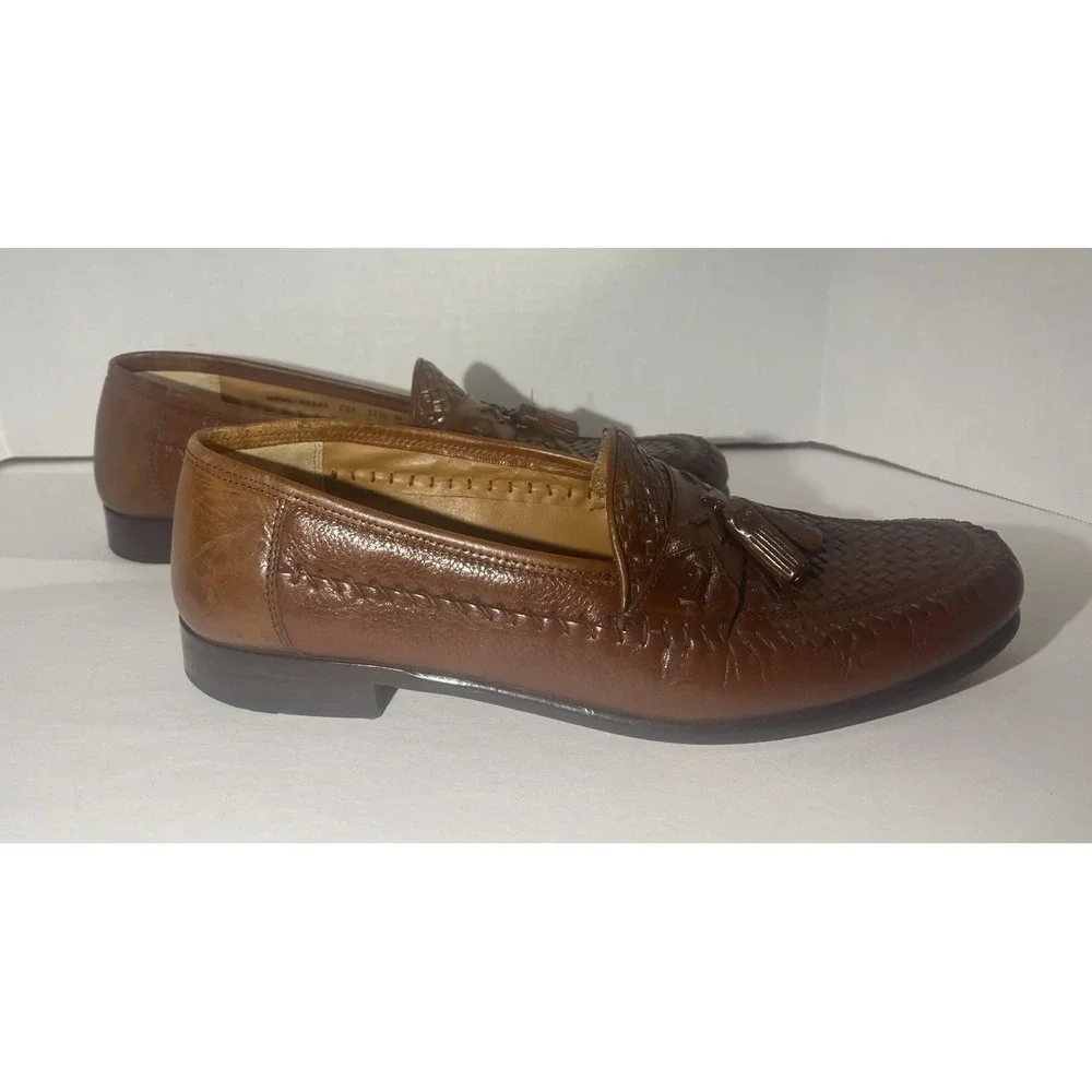 Brass Boot Walking Gloves Brown Woven Tassel Loafers Men's 11.5M Leather Slip On